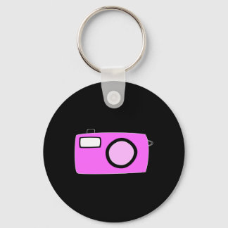 Porte-clés Appareil photo rose vif. Sur le noir.
