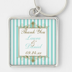 Porte-clés Aqua, Blancs Grilles Or Parchemins Mariage Faveur