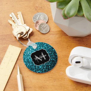 Porte-clés Aqua bleu brillant faux parties scintillant scinti