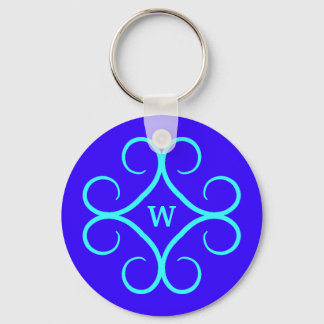 Porte-clés Aqua bleu monogramme assez lumineux