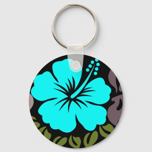 Porte-clés Aqua Hibiscus et Feuilles (Recto)