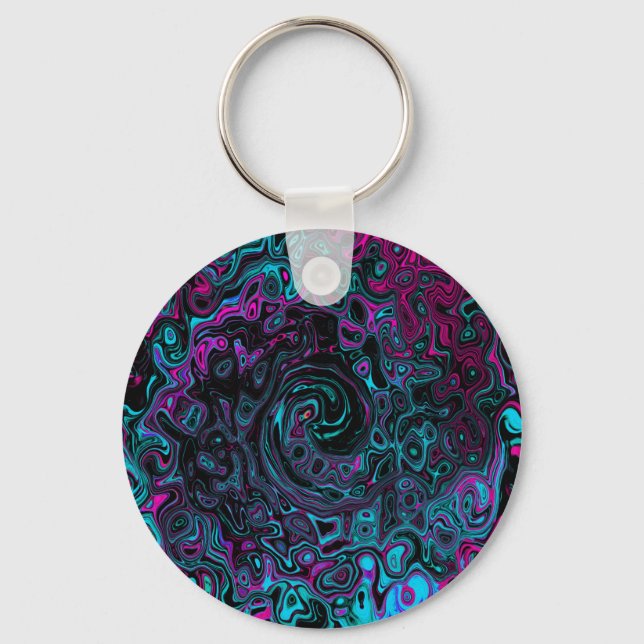 Porte-clés Aqua Magenta et Abstrait noir (Recto)