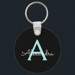 Porte-clés Aqua Teal Blue Script Girly Monogram<br><div class="desc">Noir et Aqua Turquoise Bleu Simple Script Monogramme Nom Keychains (Porte - clé). Cela rend le cadeau parfait pour 16 ans,  mariage,  douche nuptiale,  anniversaire,  baby shower ou bachelorette pour quelqu'un qui aime le luxe glam et les styles chic.</div>