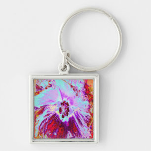 Porte-clés Aqua tropicale Abstraite et fleur d'Hibiscus pourp