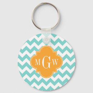 Porte-clés Aqua Wht Chevron Cantaloupe Quatrefoil