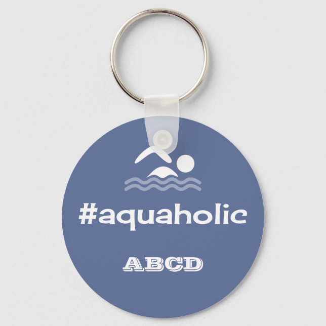 Porte-clés Aquaholic swimming slogan personalized initials (Recto)