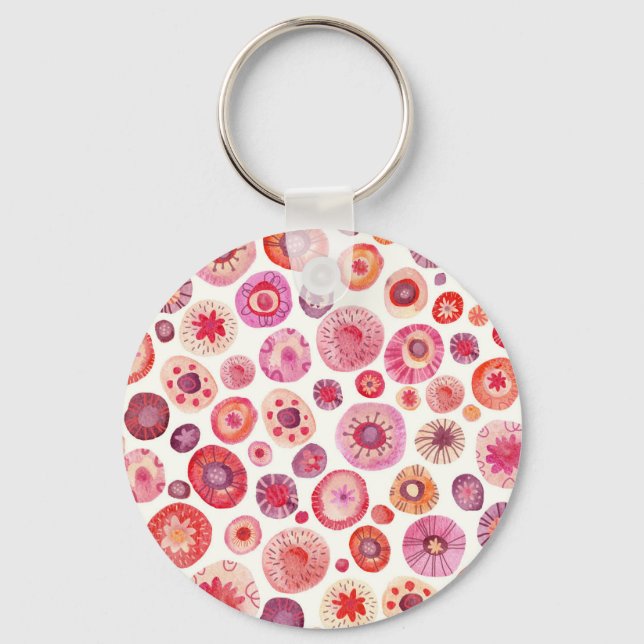 Porte-clés Aquarelle Abstraite cercle floral rose (Recto)
