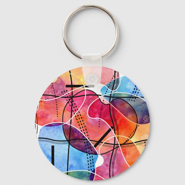 Porte-clés Aquarelle Abstraite Motif noir blanc (Recto)
