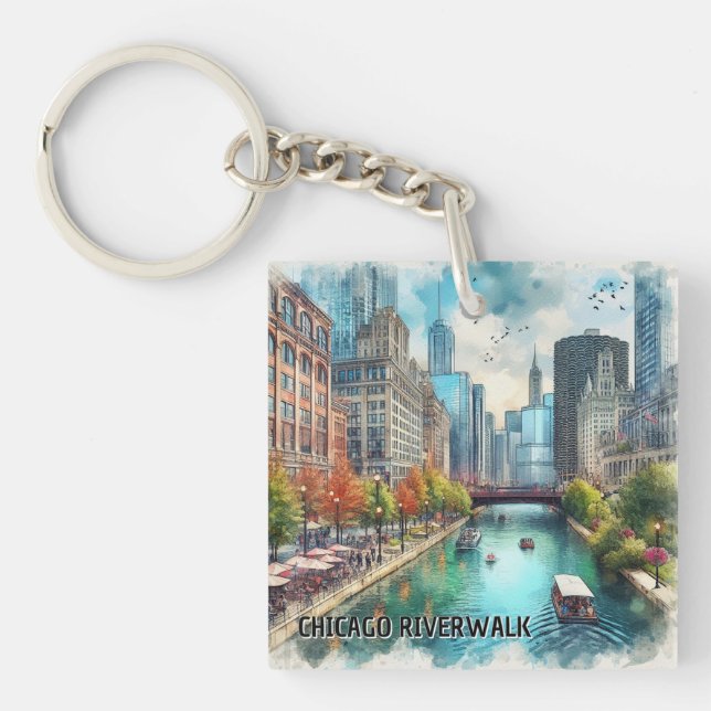 Porte-clés aquarelle acrylique de Chicago (Devant)
