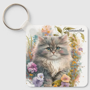 Porte-clés Aquarelle adorable Chaton persan