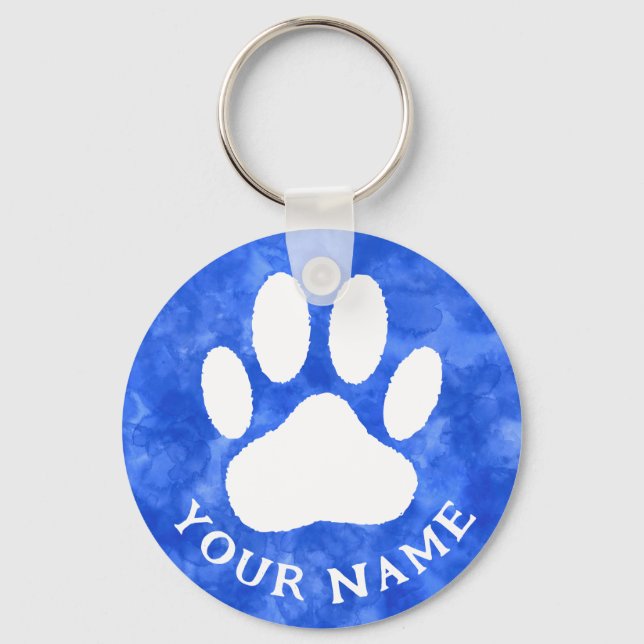 Porte-clés Aquarelle blanche Empreinte de patte personnalisé (Recto)