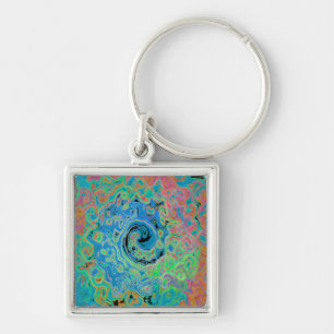 Porte-clés Aquarelle bleu Super Abstrait rétro liquide