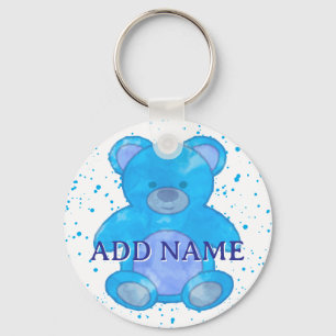 Porte-clés Aquarelle bleu Teddy Bear Nom personnalisé