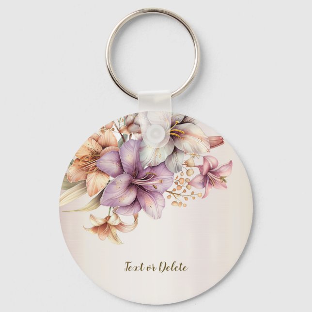 Porte-clés Aquarelle Boho Rose Fleurs Élégante Et Élégante (Recto)
