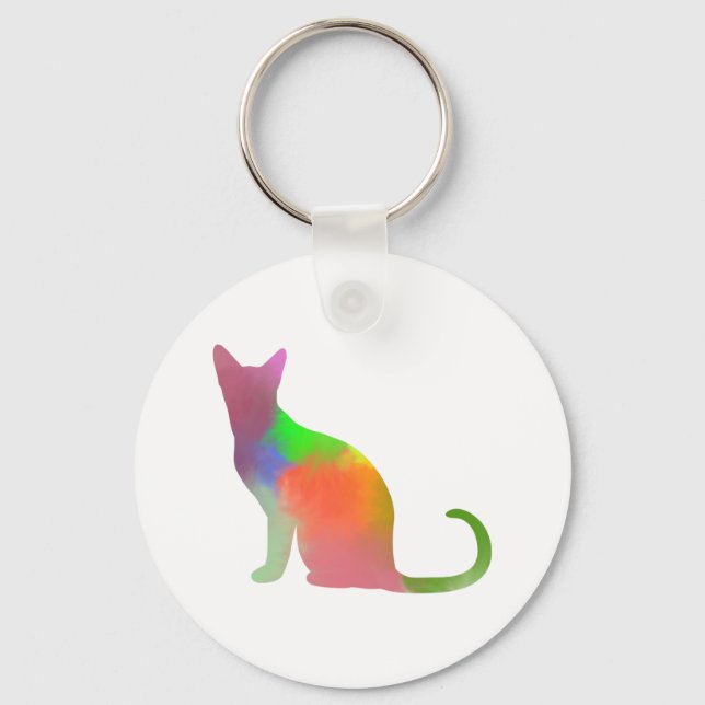 Porte-clés Aquarelle Chat Silhouette (Recto)
