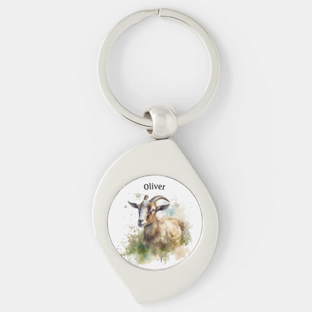 Porte-clés Aquarelle Chèvre de ferme, sur mesure (Devant)