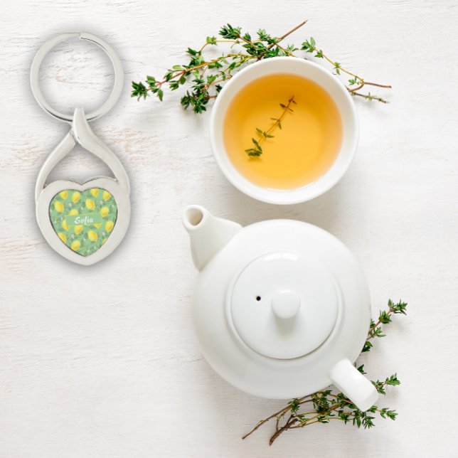 Porte-clés Aquarelle citron motif vert Porte - clé métallique (Créateur téléchargé)