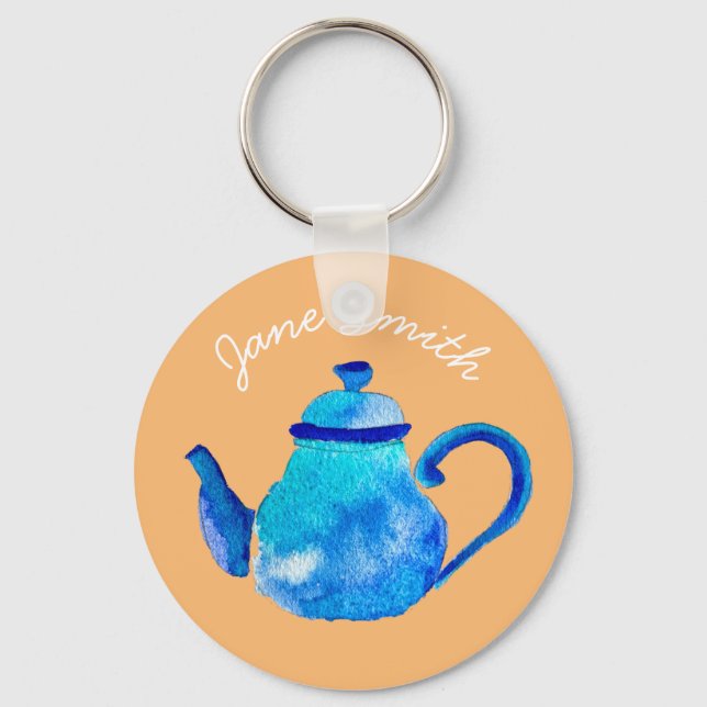 Porte-clés Aquarelle couleur bleu teapot (Recto)
