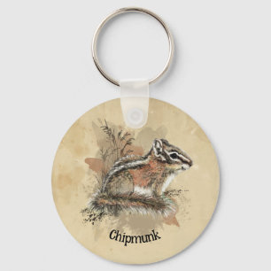 Porte-clés Aquarelle Cute Little Chipmunk Animal Wildlife