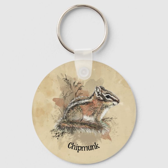 Porte-clés Aquarelle Cute Little Chipmunk Animal Wildlife (Recto)
