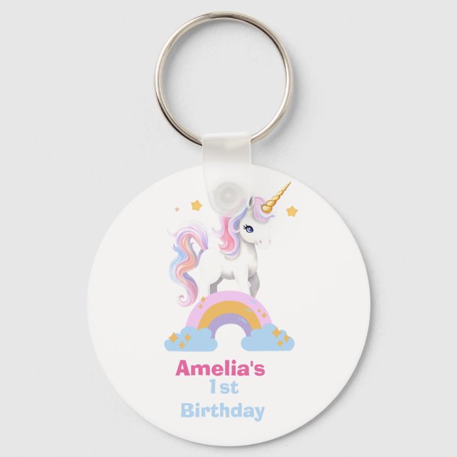 Porte-clés Aquarelle Cute personnalisée Rainbow Unicorn (Recto)