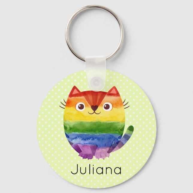Porte-clés Aquarelle Cute Pride Kitty (Recto)