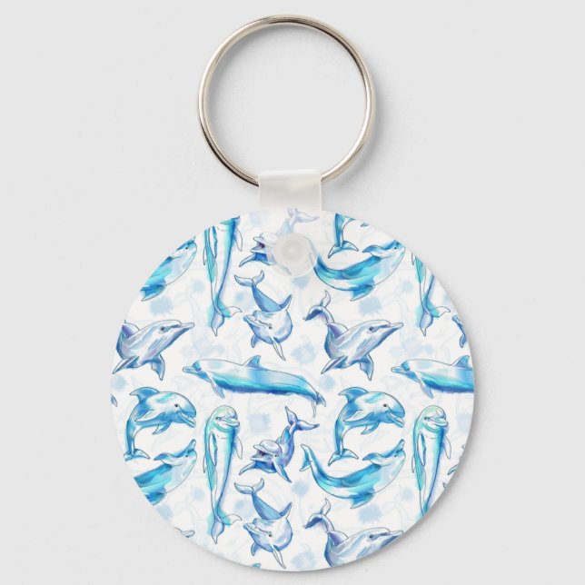 Porte-clés aquarelle dauphin poisson sans soudure motif, daup (Recto)