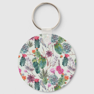 Porte-clés Aquarelle de bois exotique Cactus et Motif succule