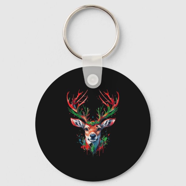 Porte-clés Aquarelle de cerf de Noël (Recto)