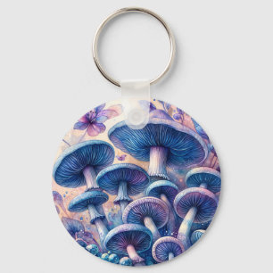 Porte-clés Aquarelle de champignons de lait bleu