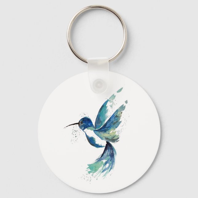 Porte-clés Aquarelle de colibri bleu (Recto)