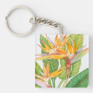 Porte-clés Aquarelle de fleurs exotiques