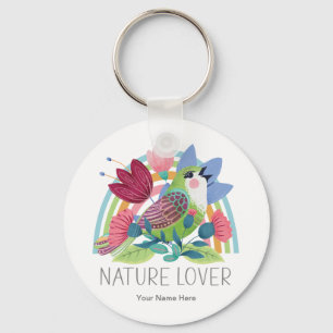 Porte-clés Aquarelle de la nature Fleurs d'oiseaux Couleur ar