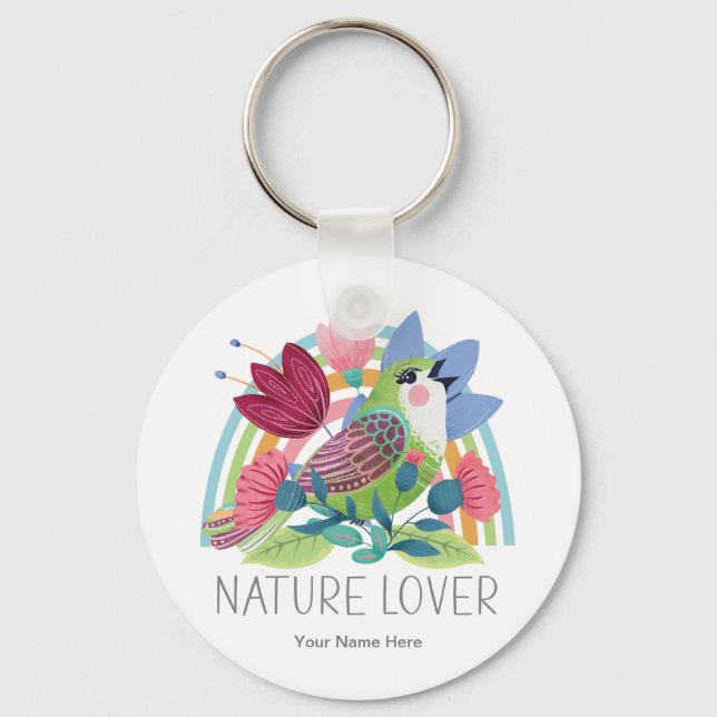 Porte-clés Aquarelle de la nature Fleurs d'oiseaux Couleur ar (Recto)