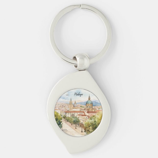 Porte-clés Aquarelle de l'architecture de Malaga Espagne (Devant)