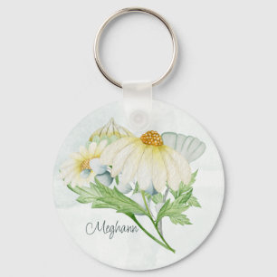 Porte-clés Aquarelle de Monogramme de marguerite blanche mign