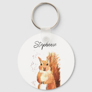 Porte-clés Aquarelle d'écureuil animal boisé bébé chute migno