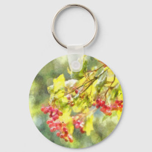 Porte-clés Aquarelle des baies d'hiver