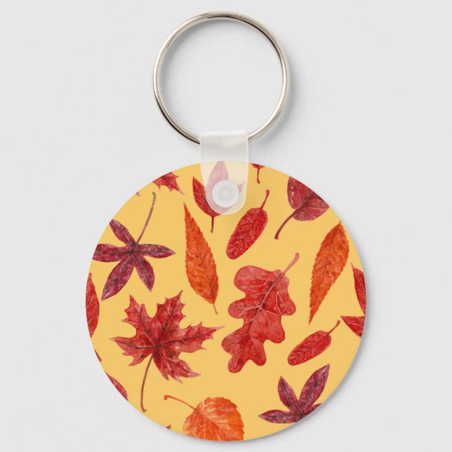 Porte-clés Aquarelle des feuilles rouges (Recto)