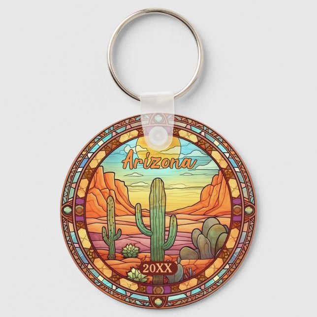 Porte-clés Aquarelle du désert de l'Arizona Cactus (Recto)