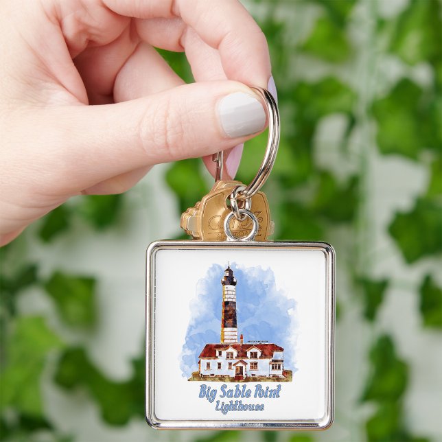 Porte-clés Aquarelle du phare de Big Sable Point - Michigan (Big Sable Point Lighthouse Watercolor - Michigan. Keychain)