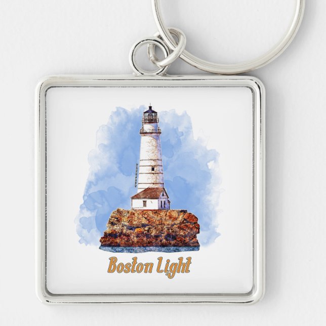 Porte-clés Aquarelle du phare de Boston - Massachusetts (Devant)