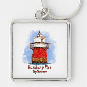 Porte-clés Aquarelle du phare de Duxbury Pier - Massachusetts
