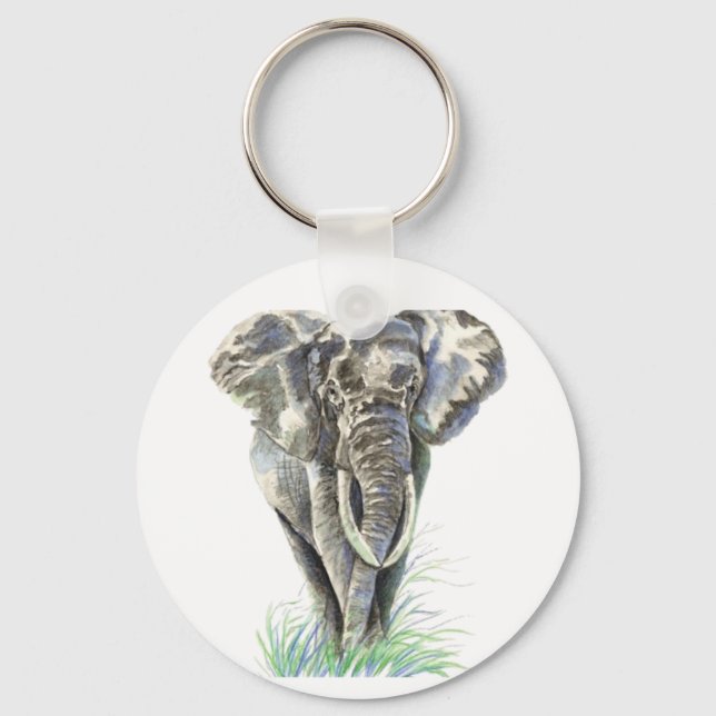 Porte-clés Aquarelle Eléphant Africain Animal Nature Art (Recto)