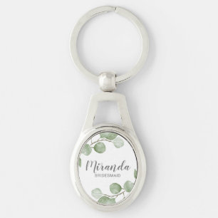 Porte-clés Aquarelle Eucalyptus Nom de la servante personnali