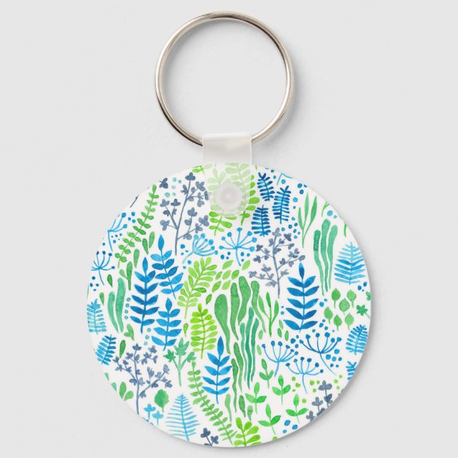 Porte-clés Aquarelle fleurie doodles blanc (Recto)