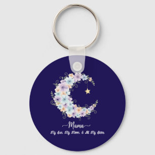 Porte-clés Aquarelle Fleurie Lune Maman