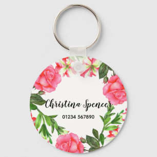 Porte-clés Aquarelle Fleurs roses Cercle de couronne