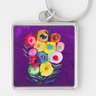Porte-clés Aquarelle fleurs violettes fleuries florales