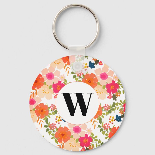 Porte-clés Aquarelle florale de Monogramme orange (Recto)